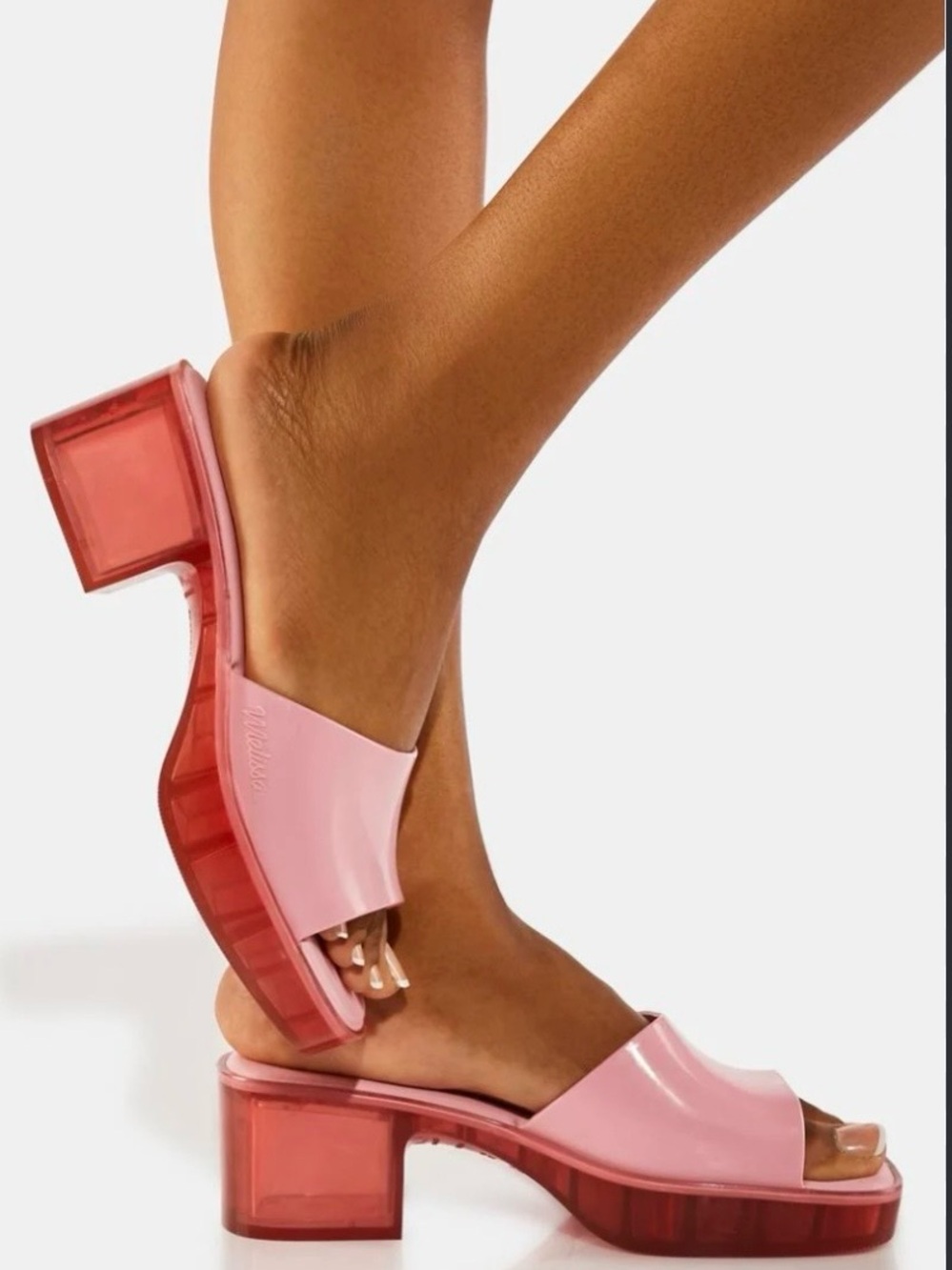 Melissa Shape Heel in Transparent Pink Y2K Inspired Slide Mules Sz7